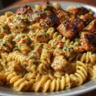 Cajun Chicken Rotini in Creamy Mozzarella Velveeta Sauce