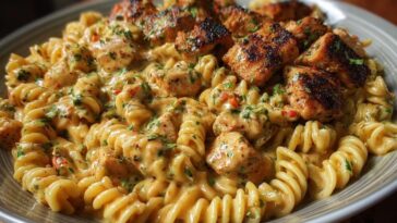 Cajun Chicken Rotini in Creamy Mozzarella Velveeta Sauce