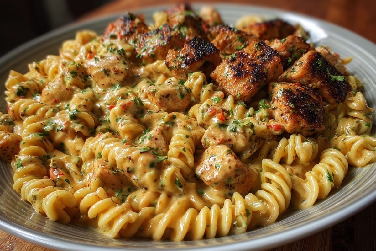 Cajun Chicken Rotini in Creamy Mozzarella Velveeta Sauce