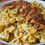 Cheesy Garlic Cajun Chicken Bowtie Pasta in Alfredo Sauce