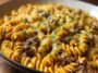 Cheesy Rotini Pasta with Garlic Butter Sauce and Ground Beef
