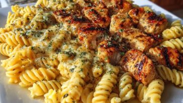 Cheesy Rotini with Garlic Parmesan Chicken Easy Pasta Dinner