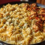 Cheesy Velveeta Chicken Twisted Pasta with Mozzarella Garlic Sauce