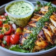 Chimichurri Grilled Chicken Bowl with Garlic Sauce
