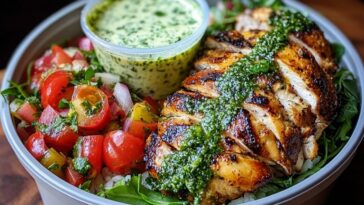 Chimichurri Grilled Chicken Bowl with Garlic Sauce