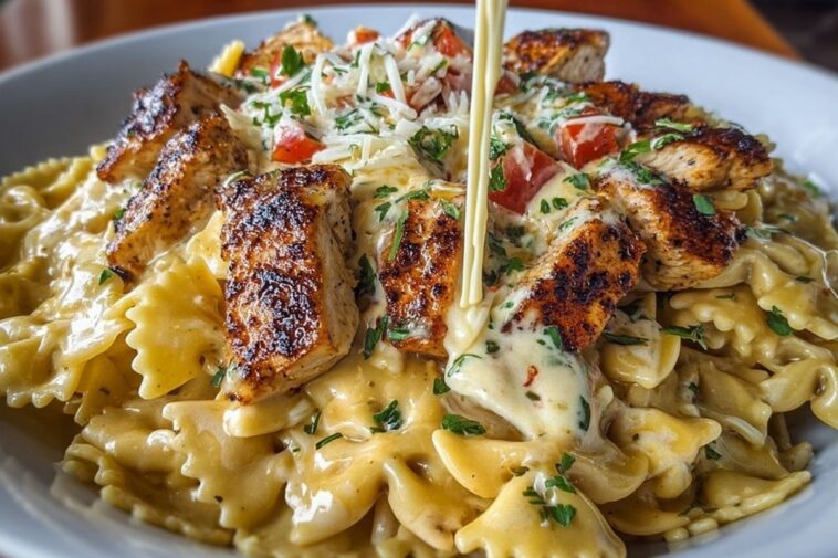 Creamy Cajun Chicken Bowtie Pasta with Garlic Cheese Sauce