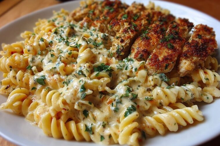 Creamy Cajun Chicken Twisted Pasta with Mozzarella Alfredo