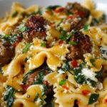 Creamy Garlic Butter Beef Bowtie Pasta with Italian Sausage & Spinach