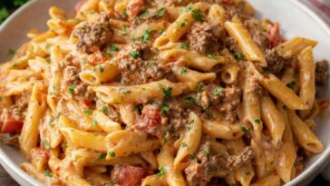 Creamy Rotel Pasta & Ground Beef