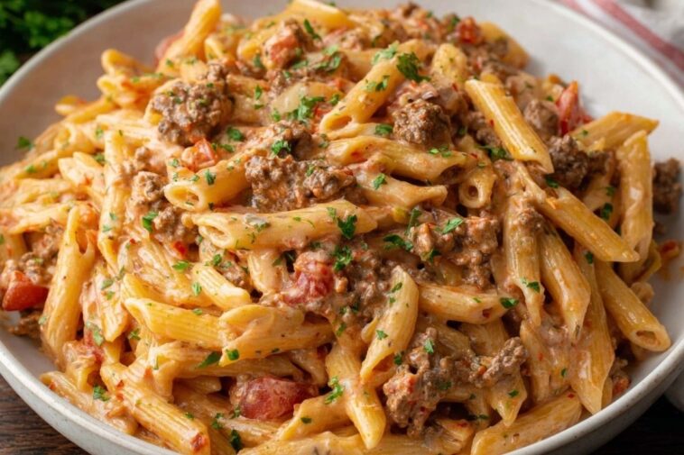 Creamy Rotel Pasta & Ground Beef