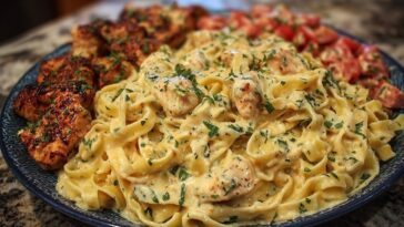 Creamy Velveeta Chicken Fettuccine with Garlic Cheese Sauce