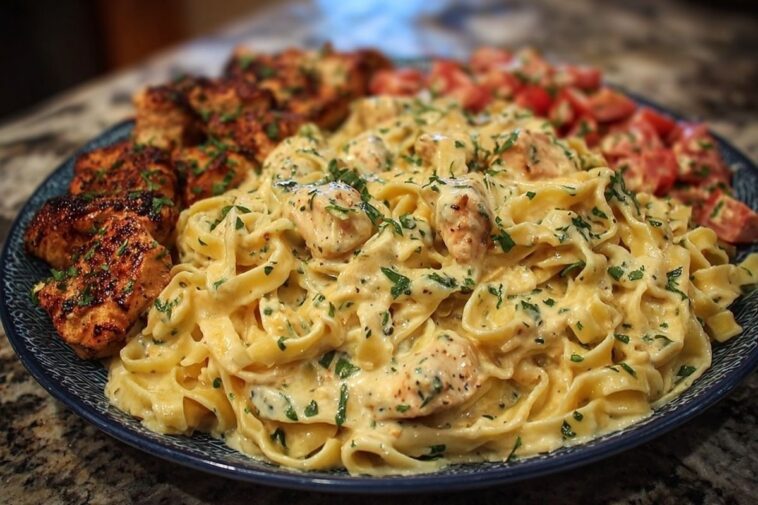 Creamy Velveeta Chicken Fettuccine with Garlic Cheese Sauce