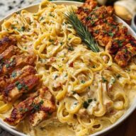 Creamy Velveeta Chicken Linguine with Mozzarella Garlic Sauce