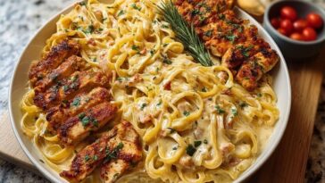 Creamy Velveeta Chicken Linguine with Mozzarella Garlic Sauce