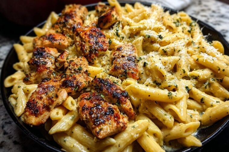 Creamy Velveeta Chicken Penne in Garlic Butter Parmesan Sauce