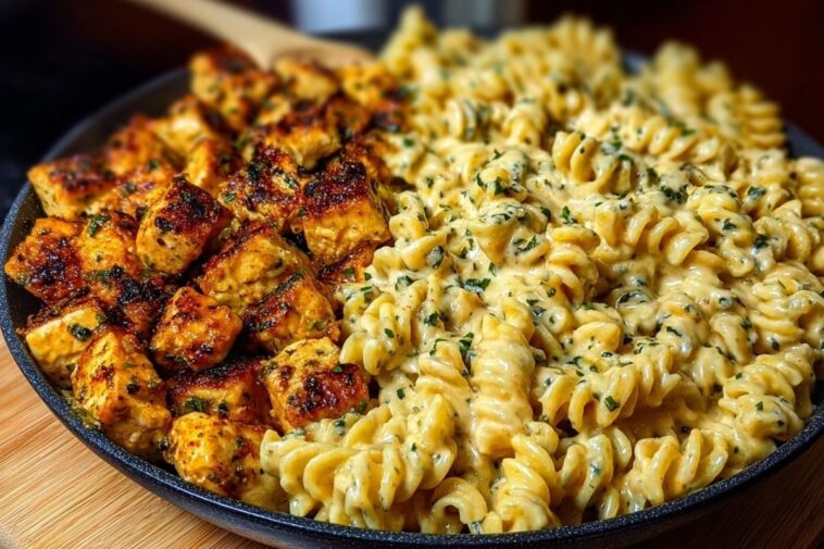 Creamy Velveeta Chicken Rotini Pasta with Mozzarella Garlic Cheese Sauce