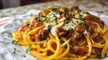 Creamy Velveeta Linguine with Italian Beef Marinara