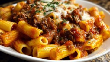 Creamy Velveeta Rigatoni with Italian Beef Marinara