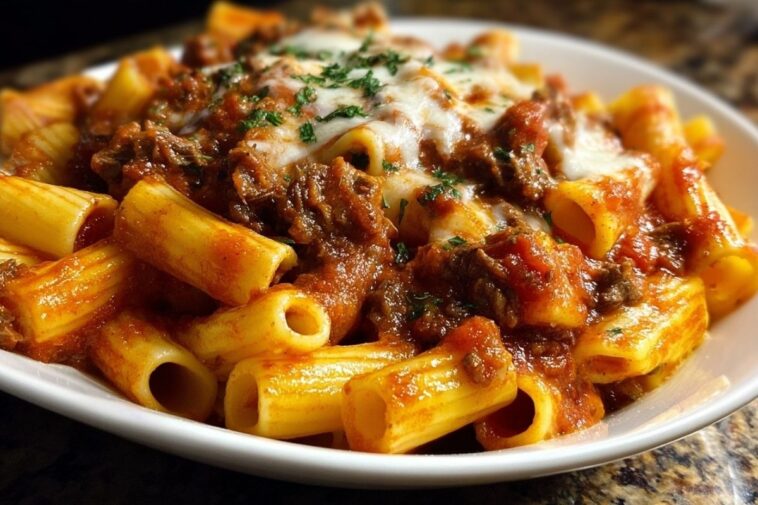 Creamy Velveeta Rigatoni with Italian Beef Marinara