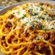 Creamy Velveeta Spaghetti with Italian Beef Marinara