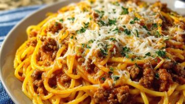 Creamy Velveeta Spaghetti with Italian Beef Marinara