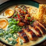 Fiery Chicken Ramen with Creamy Garlic Sauce