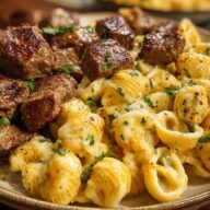 Garlic Butter Steak Bites & Loaded Cheddar Alfredo Shells