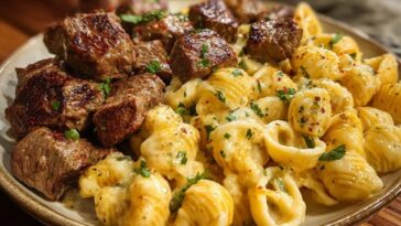 Garlic Butter Steak Bites & Loaded Cheddar Alfredo Shells