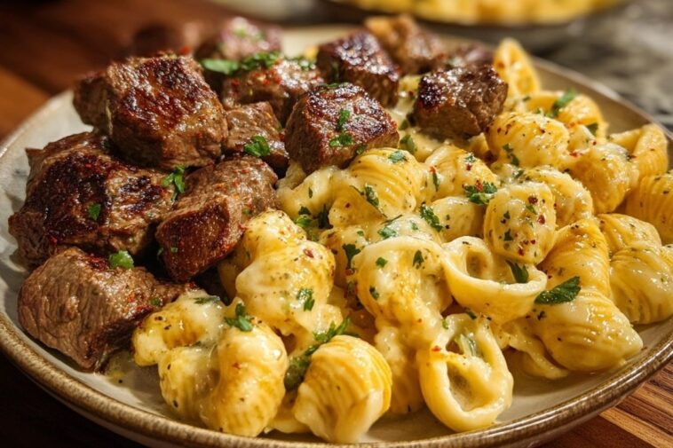Garlic Butter Steak Bites & Loaded Cheddar Alfredo Shells