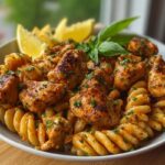 Lemon Pepper Chicken Bites & Roasted Red Pepper Cajun Alfredo Twists