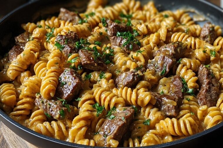 One-Pot Creamy Spicy Garlic Butter Steak & Pasta