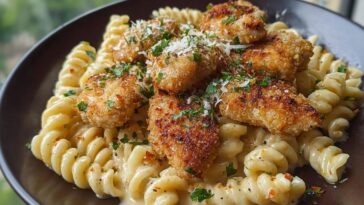 Parmesan Chicken Bites with Smoky Cajun Alfredo Gemelli Recipe