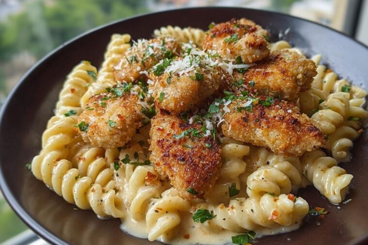 Parmesan Chicken Bites with Smoky Cajun Alfredo Gemelli Recipe