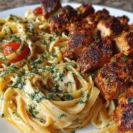 Savory Cajun Chicken and Creamy Garlic Parmesan Linguine