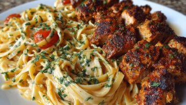 Savory Cajun Chicken and Creamy Garlic Parmesan Linguine