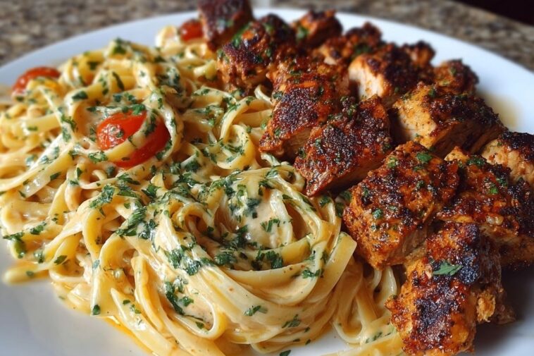 Savory Cajun Chicken and Creamy Garlic Parmesan Linguine