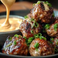 Tender Korean BBQ Meatballs with Spicy Mayo Dip