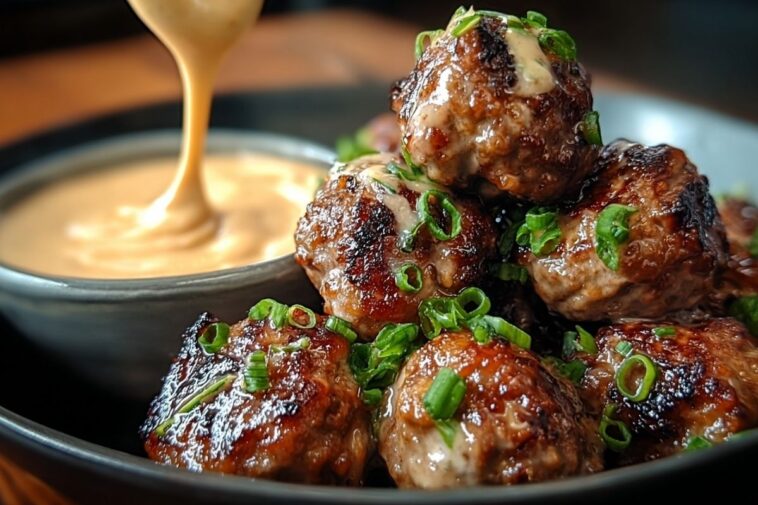 Tender Korean BBQ Meatballs with Spicy Mayo Dip